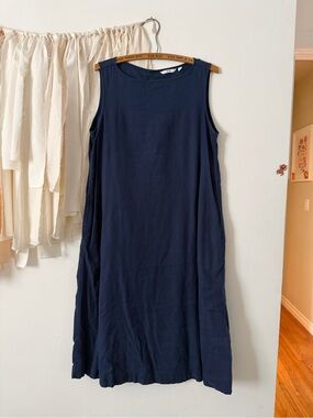 Uniqlo Navy Sleeveless A-Line Linen Dress